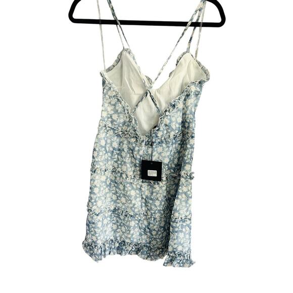 New Parsian Mini Dress Women’s Size 12 Blue White Floral Design Ruffles - Picture 7 of 9